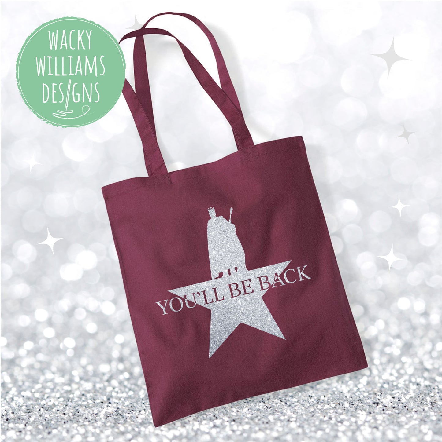 Hamilton Musical TOTE BAG, Glitter You'll be back, Musical Theatre Tote Bag