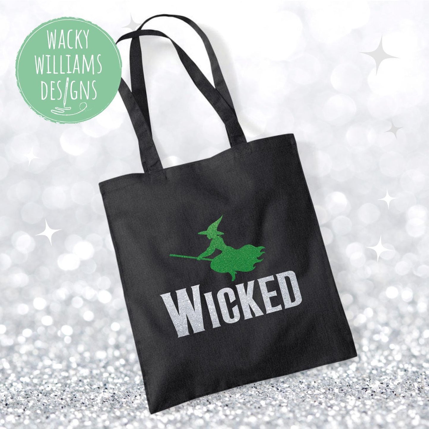 Wicked Witch Glitter Tote bag, Wicked theatre musical tote bag