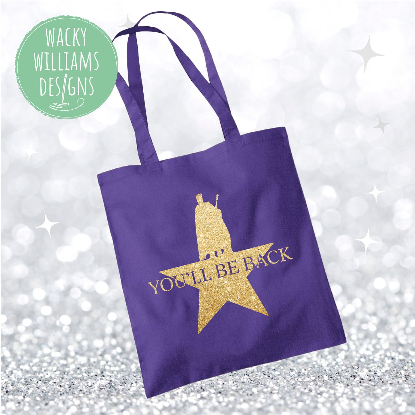 Hamilton Musical TOTE BAG, Glitter You'll be back, Musical Theatre Tote Bag