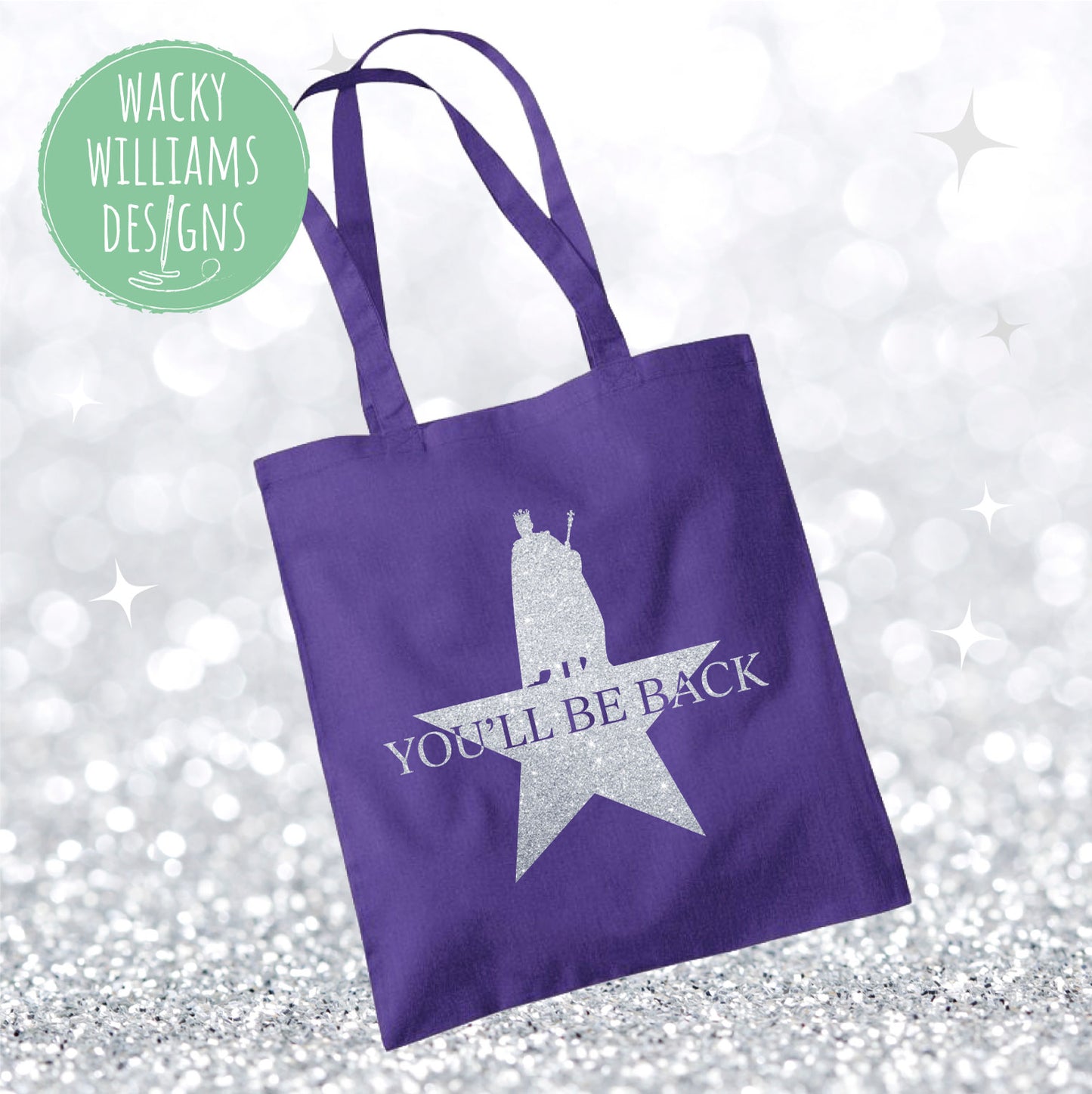 Hamilton Musical TOTE BAG, Glitter You'll be back, Musical Theatre Tote Bag