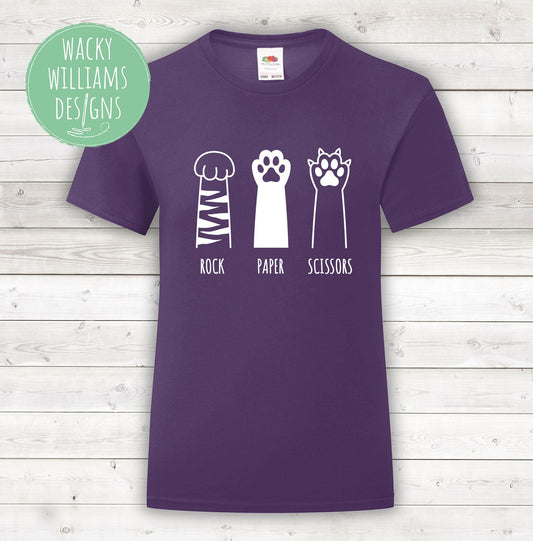 Cat t-shirt, 'rock, paper, scissors'