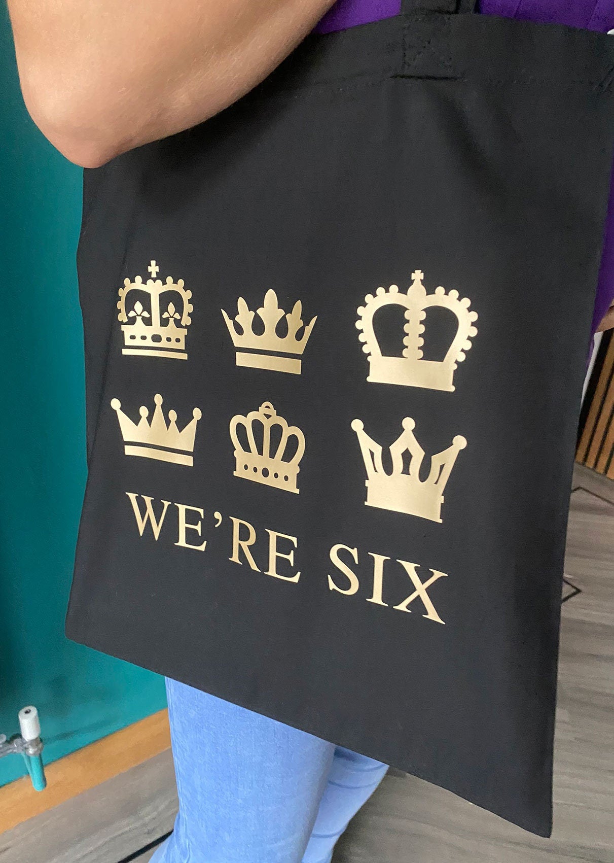 We're SIX, Crowns, Six Musical Theatre Tote Bag, Six Bag Gold